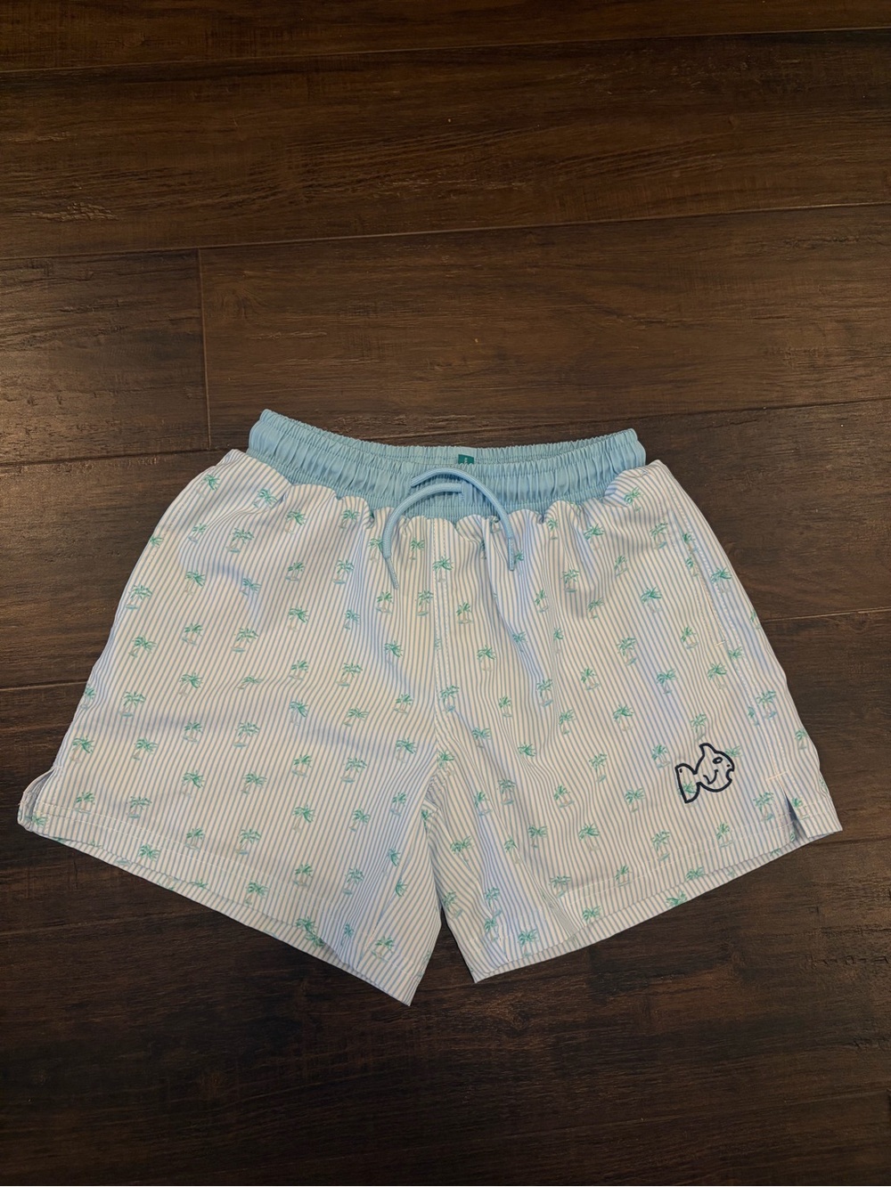 PRODOH Palm Tree Swim Trunks Boys XS 7-8 Blue Striped